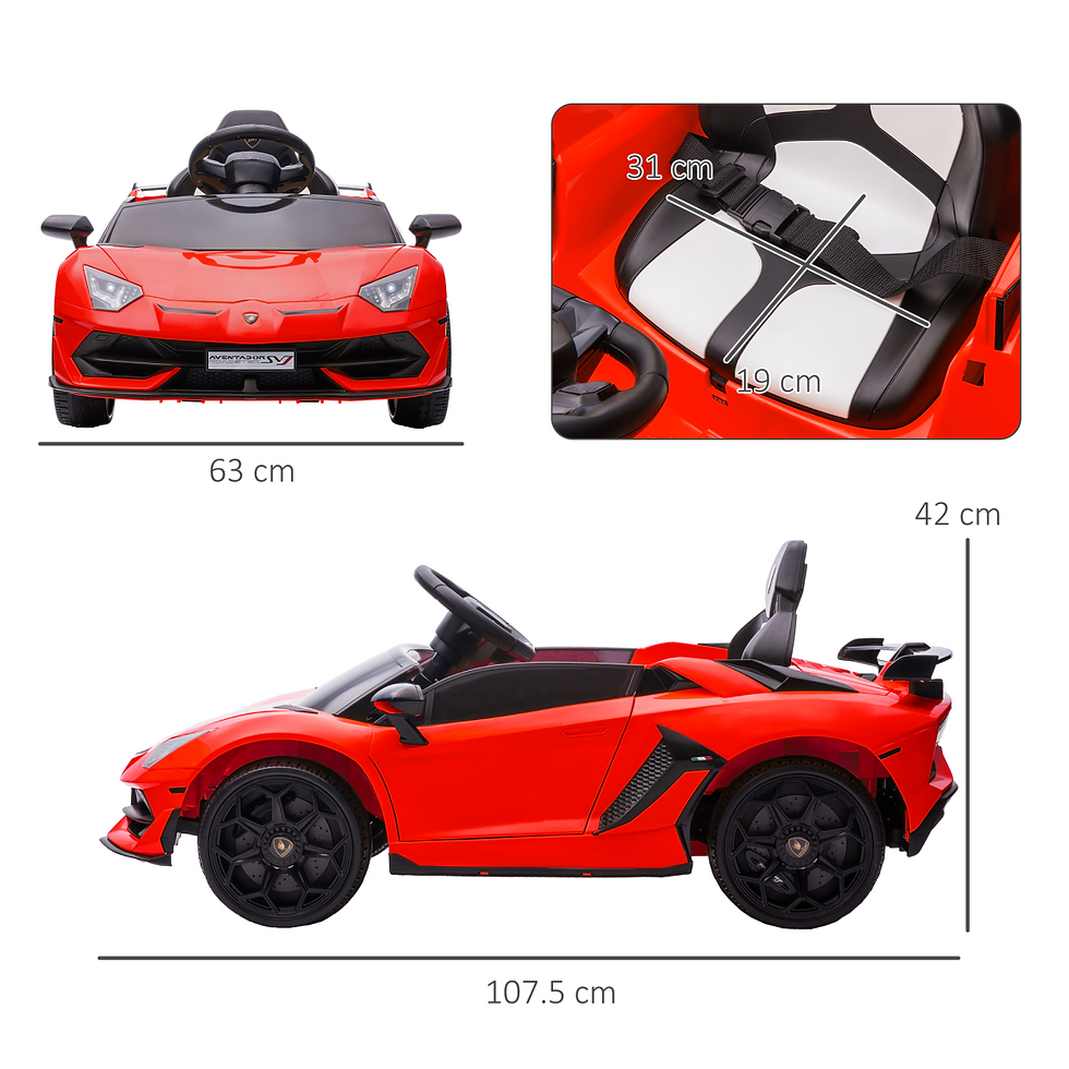 Thumbnail: HOMCOM Lamborghini Aventador Licensed 12V Kids Electric Ride On Car - Red