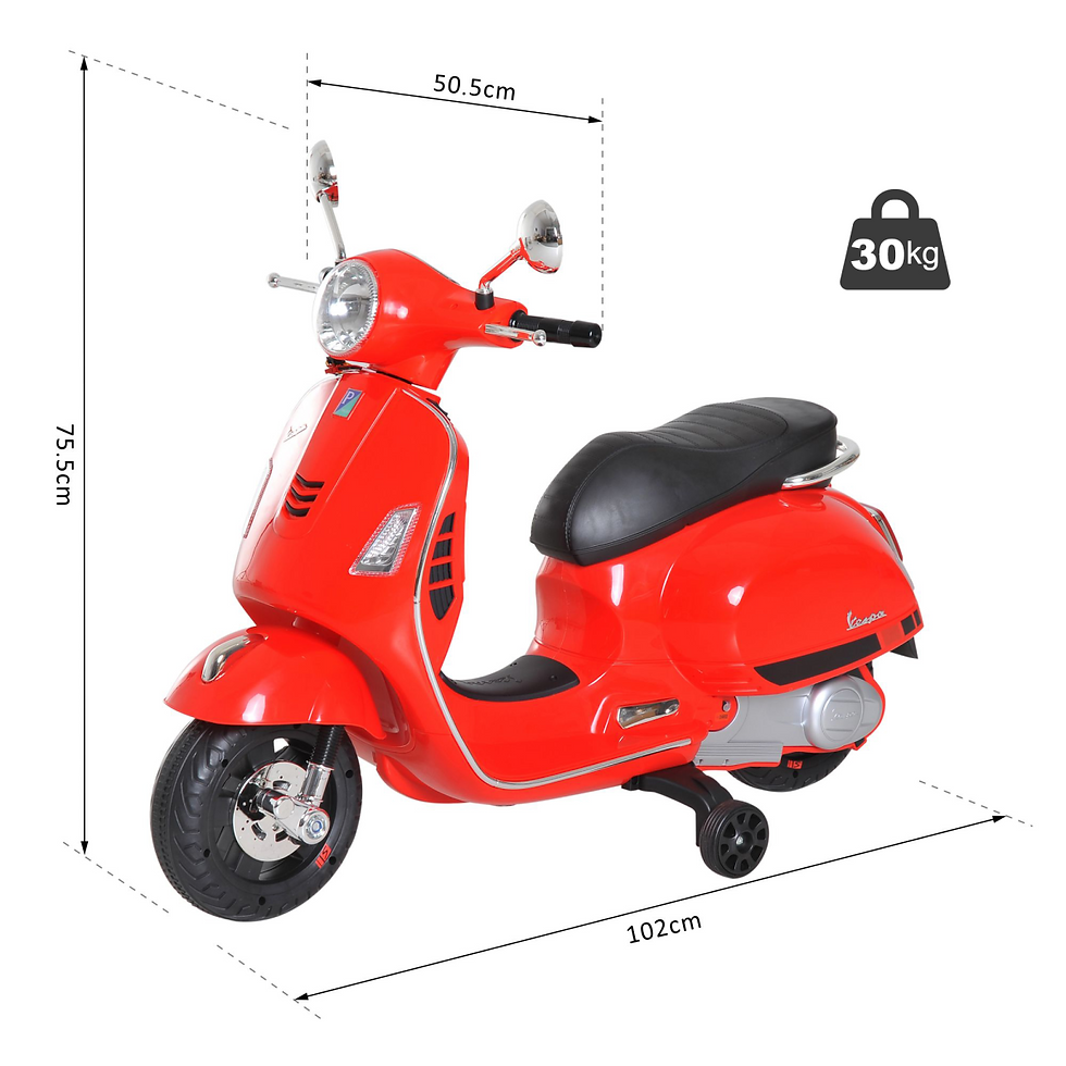 Thumbnail: Kids Ride On Licensed Vespa Motorcycle 6V Boys Girls Music LED Lights