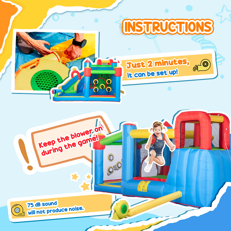 Thumbnail: Inflatable Water Bouncy Castle with Slide, Pool & Water Gun