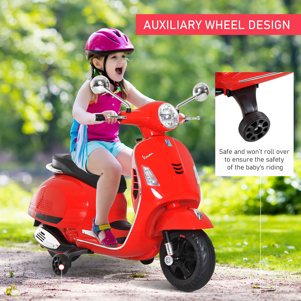 Thumbnail: Kids Ride On Licensed Vespa Motorcycle 6V Boys Girls Music LED Lights