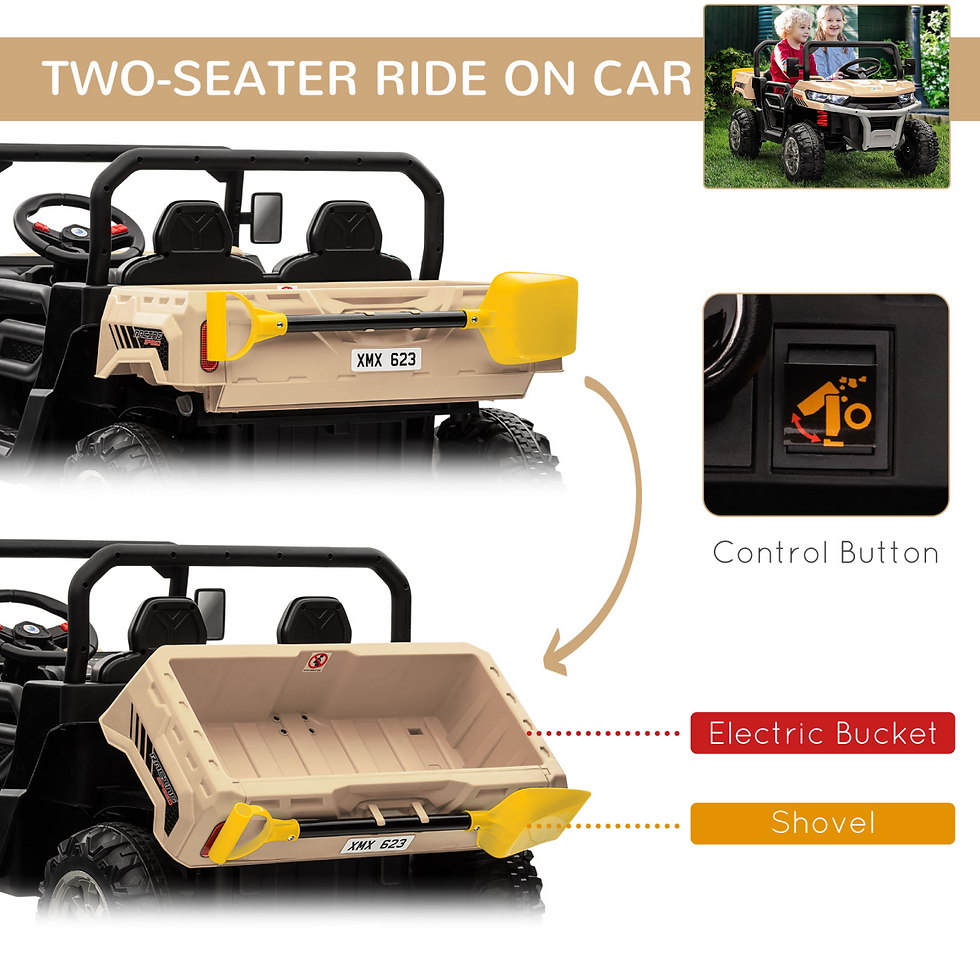Thumbnail: Two-Seater Kids Ride on Truck w/ Electric Bucket, Parental Remote - Yellow