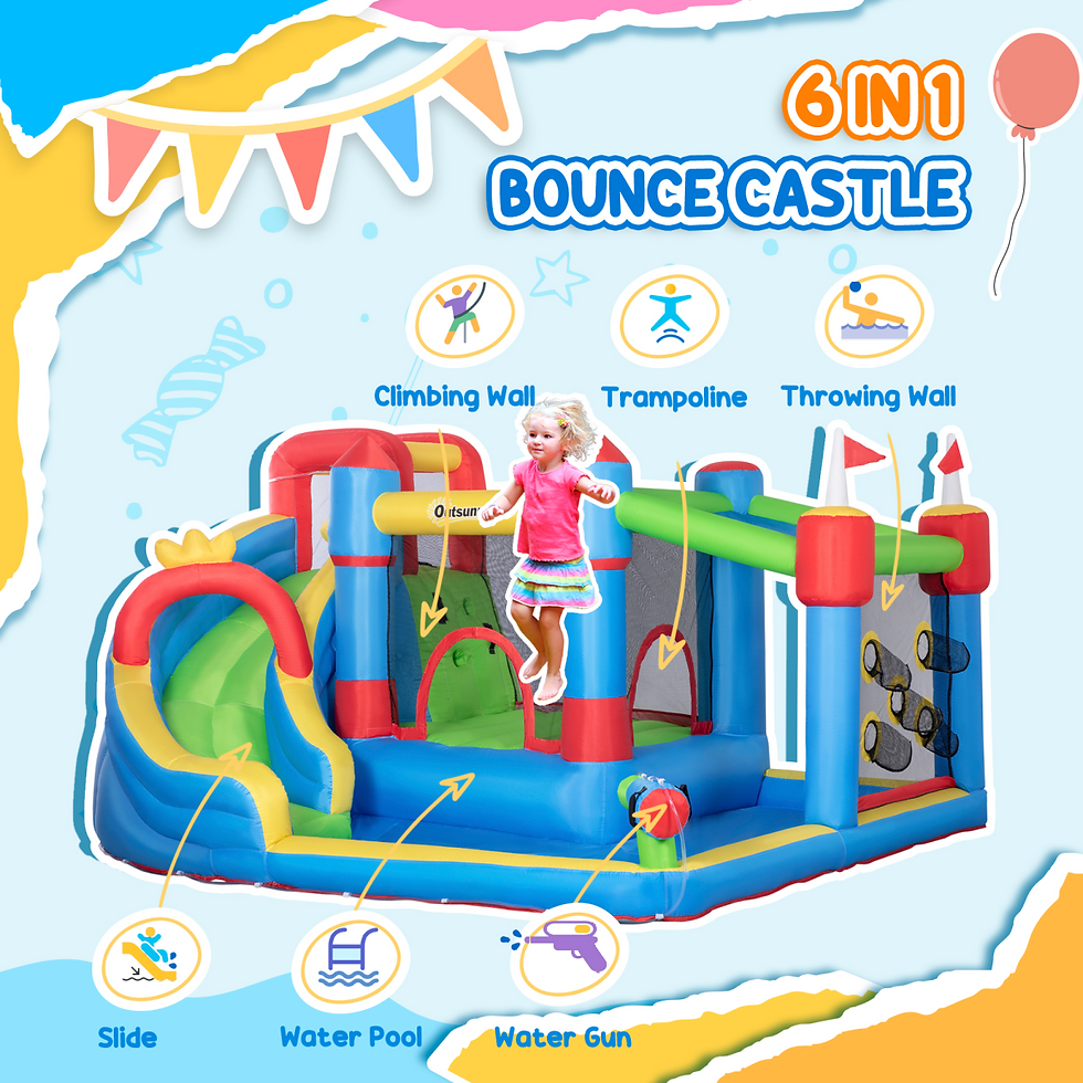 Thumbnail: Inflatable Water Bouncy Castle with Slide, Pool & Water Gun