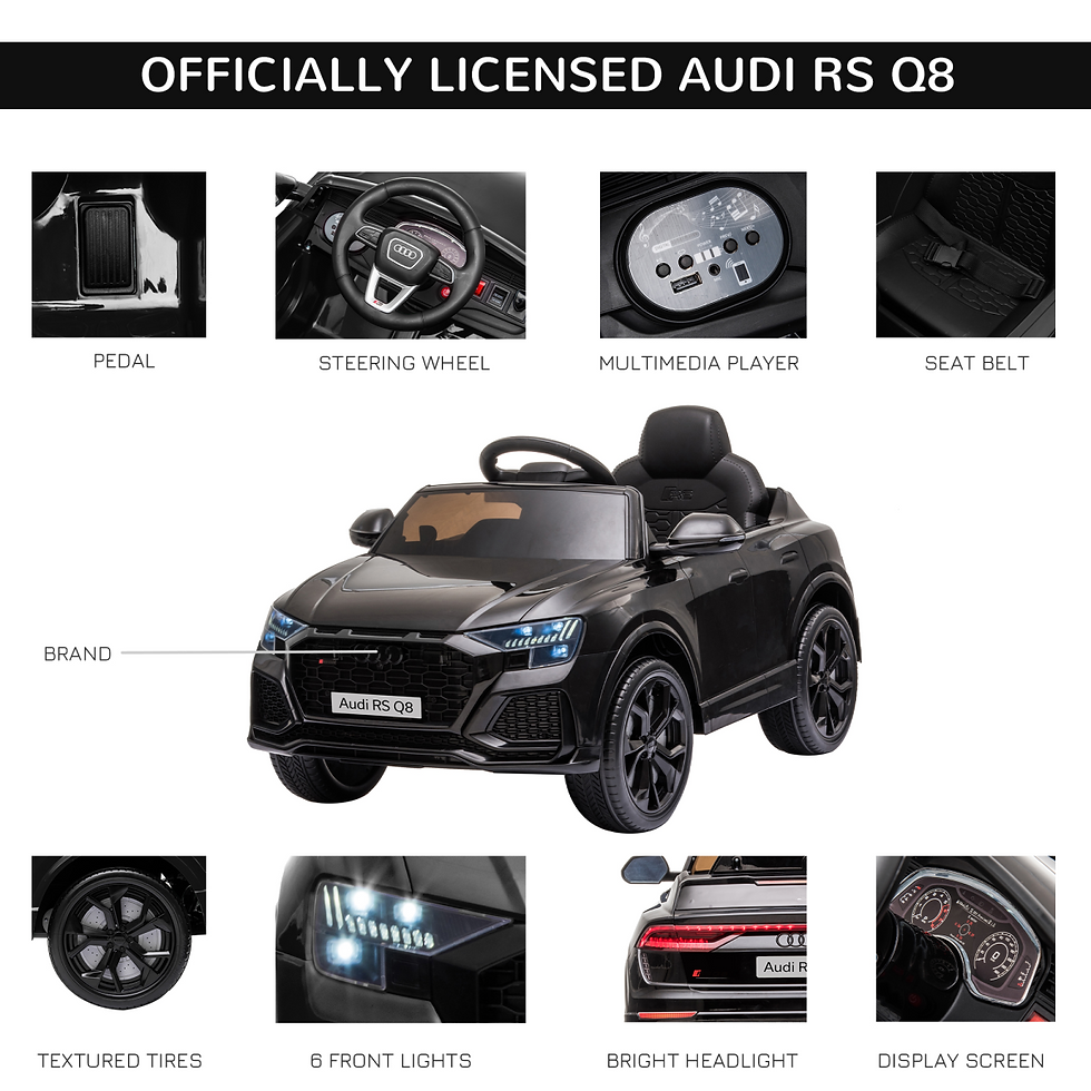 Thumbnail: Licensed Audi RS Q8 Kids Electric Ride-On Car w/ Remote USB MP3 Bluetooth Black