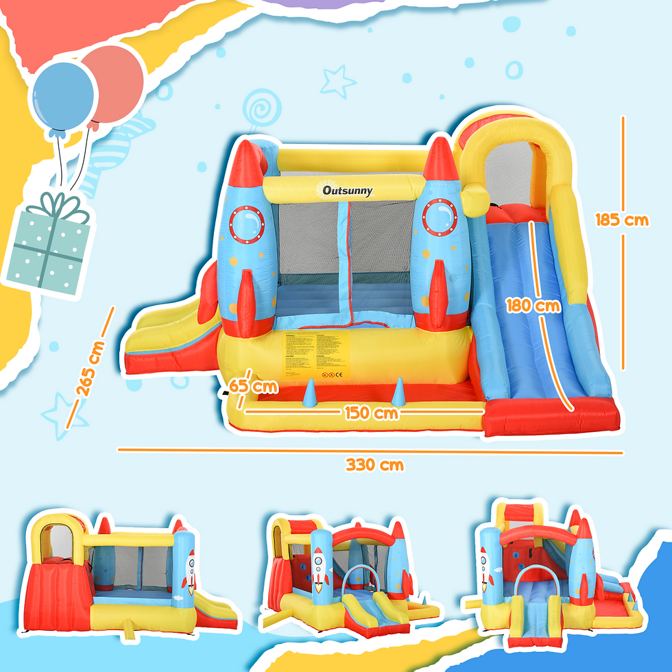 Thumbnail: Inflatable Bouncy Castle with Slides, Climbing Wall & Pool w/ Carrybag n Blower