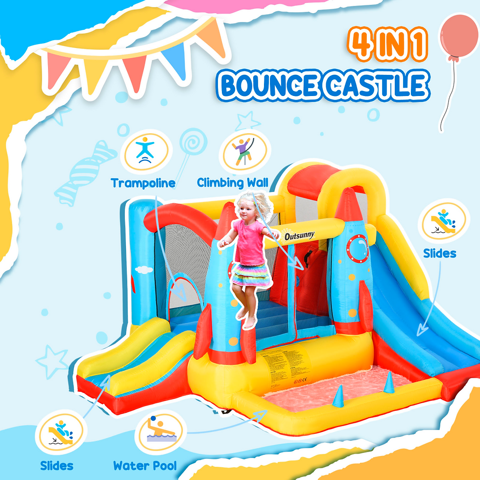Thumbnail: Inflatable Bouncy Castle with Slides, Climbing Wall & Pool w/ Carrybag n Blower