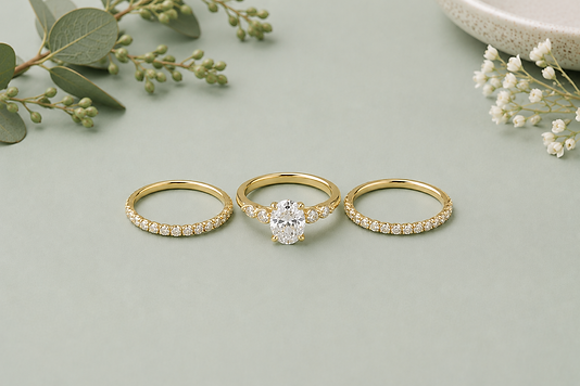 Modern style engagement ring with a tension setting in yellow gold.