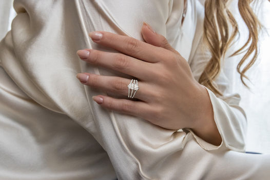 Contemporary Engagement Ring with Multi Row and Triple Band Diamond Shank from K. Hollis Jewelers Signature Bridal Collection.