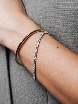 Ti Sento Round Tennis Bracelet and Gold Bangle 
