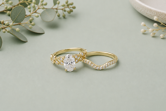 Minimalist style diamond engagement ring with a solitaire marquise diamond with a white gold head and a rose gold band