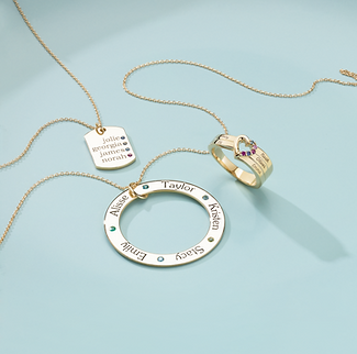Personalized jewelry with names engraved next to their birthstones.