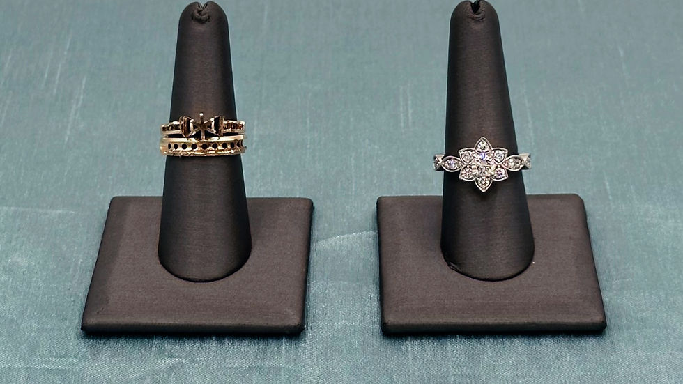 Before and after engagement ring redesign with diamonds
