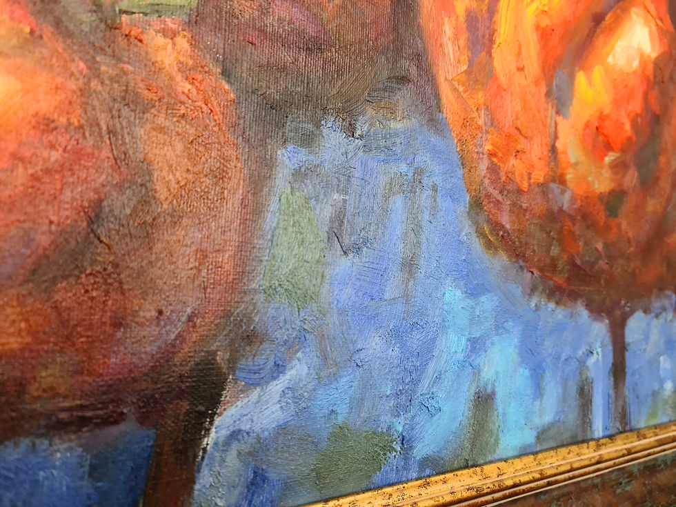 Thumbnail: Original oil painting on canvas "Pumpkins on the floor"