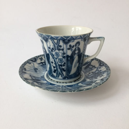 Theekop en Schotel Lange Lijs kop blauw wit