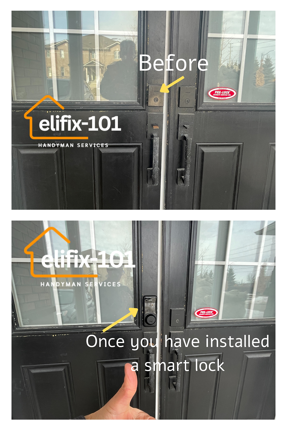 Smart lock installation on front door – before and after by Elifix101 | Locksmith Toronto & Richmond Hill