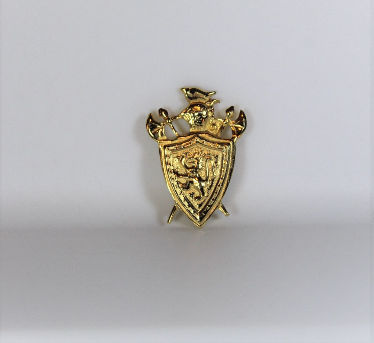 Vintage Regal Gold-tone Coat of Arms Shield Brooch - Front View