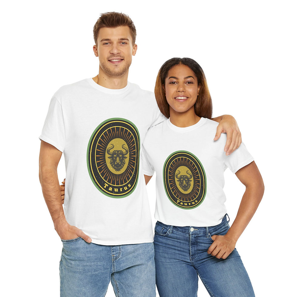 Two people wearing a Taurus - The Grounded Dreamer White T-Shirt (Zodiac Sign and Inspiring Quote)