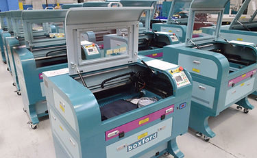 Multiple C02 Laser cutting machines lined up in Boxford factory