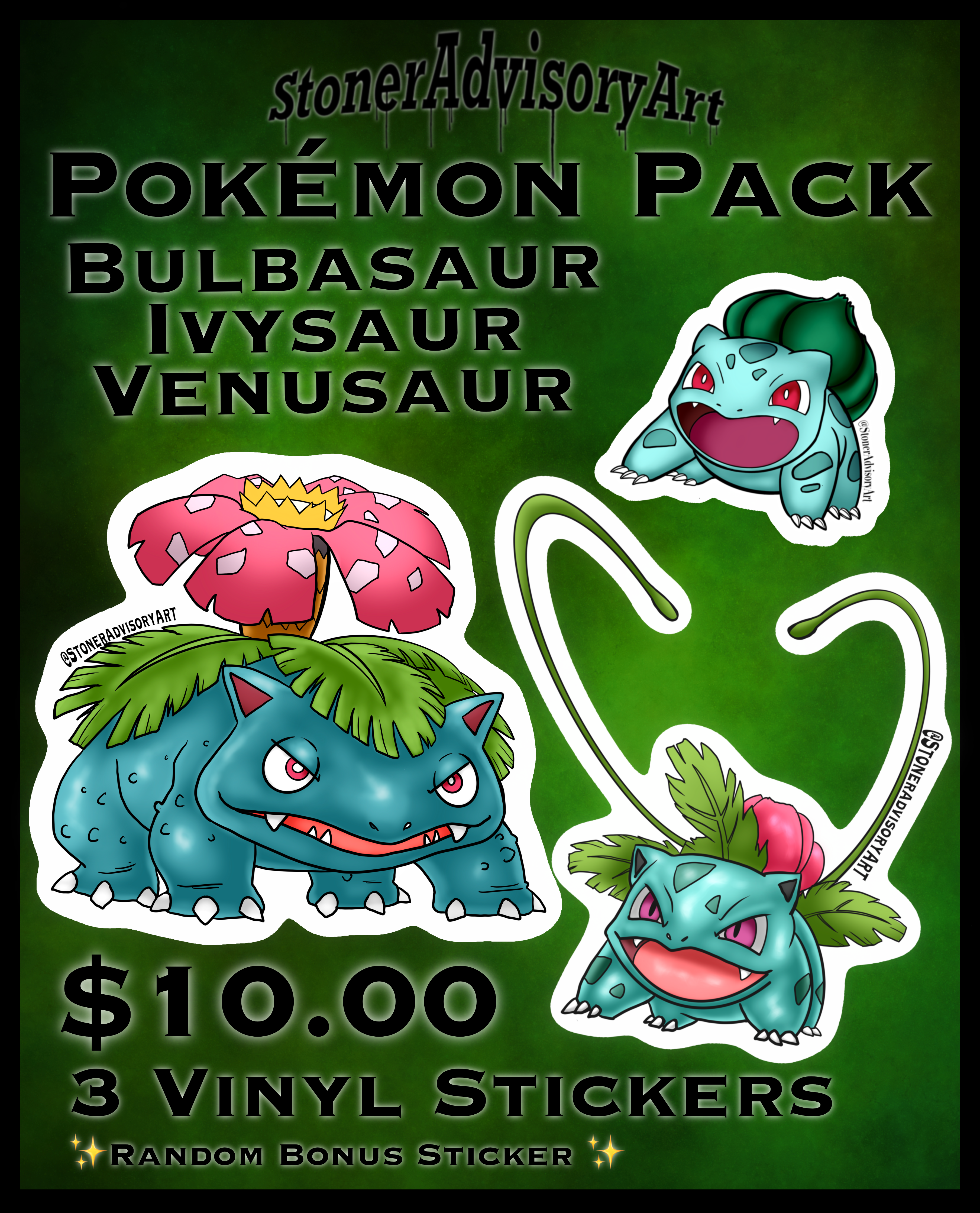 Stoner Advisory Art Pokemon Grass Starters Sticker Pack