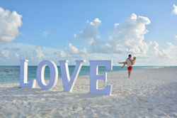 couple near the Love sign