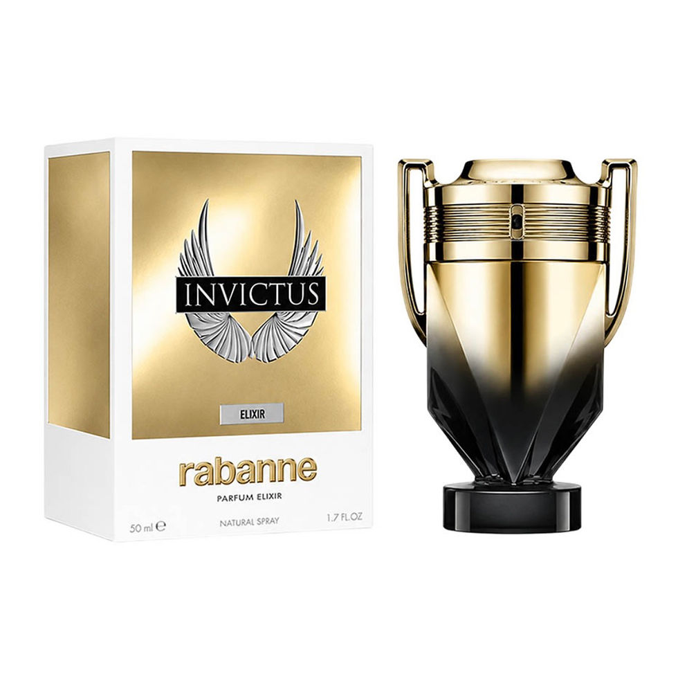 Perfume Paco Rabanne Invictus Elixir e embalagem dourada