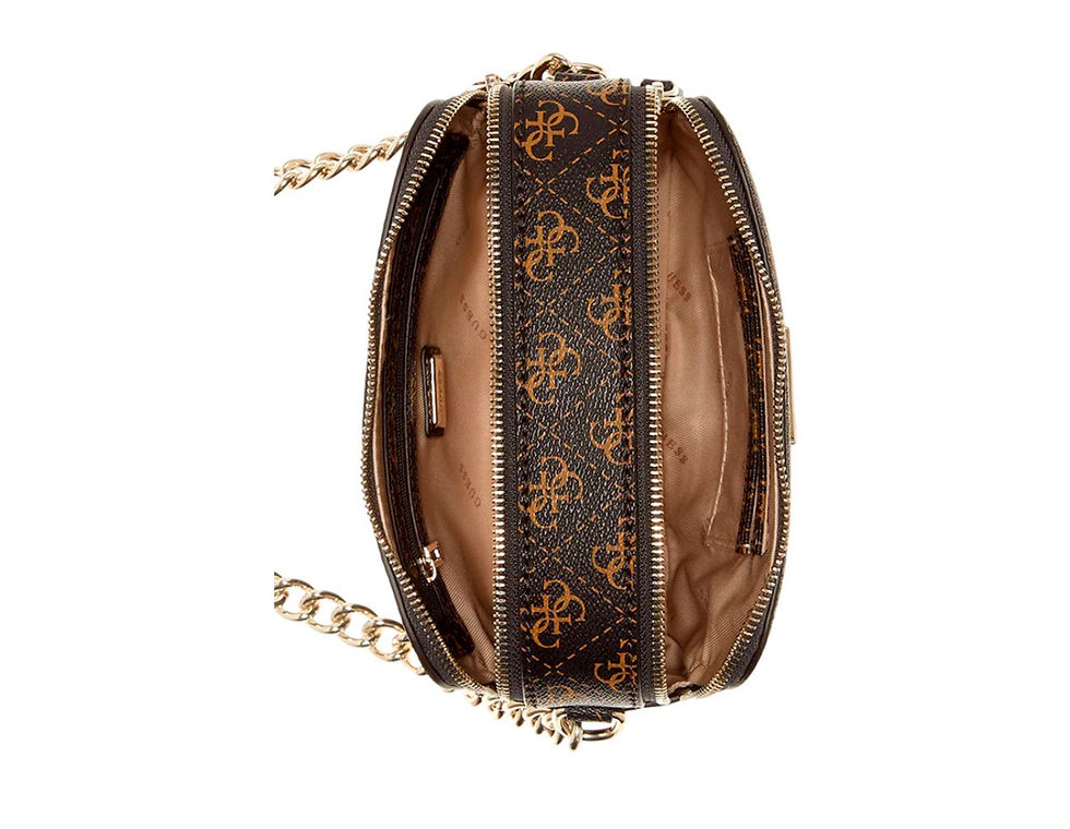 Vista interna da Carteira Guess QB787914 marrom com logo.