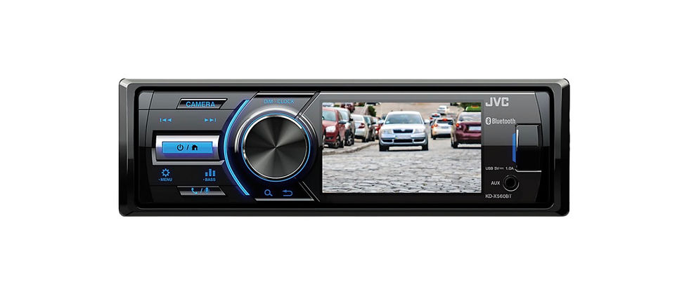 Autorádio JVC KD-X560BT com tela de 3 polegadas e Bluetooth.