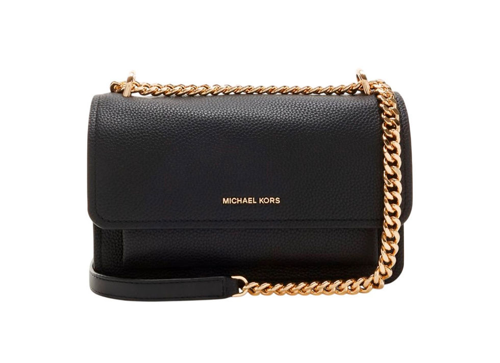 Bolsa tiracolo Michael Kors em couro preto com alça de corrente dourada