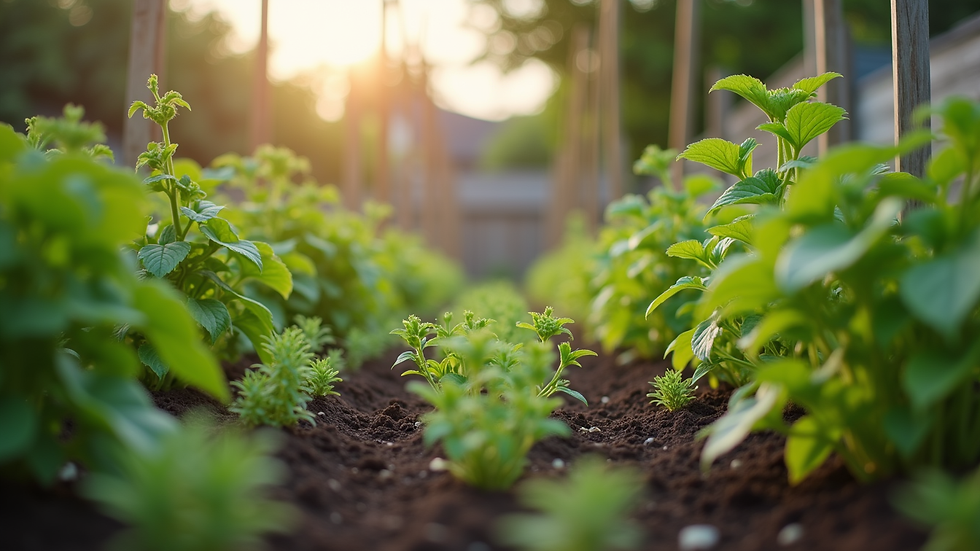 Eye-level view of a community garden thriving with various plants