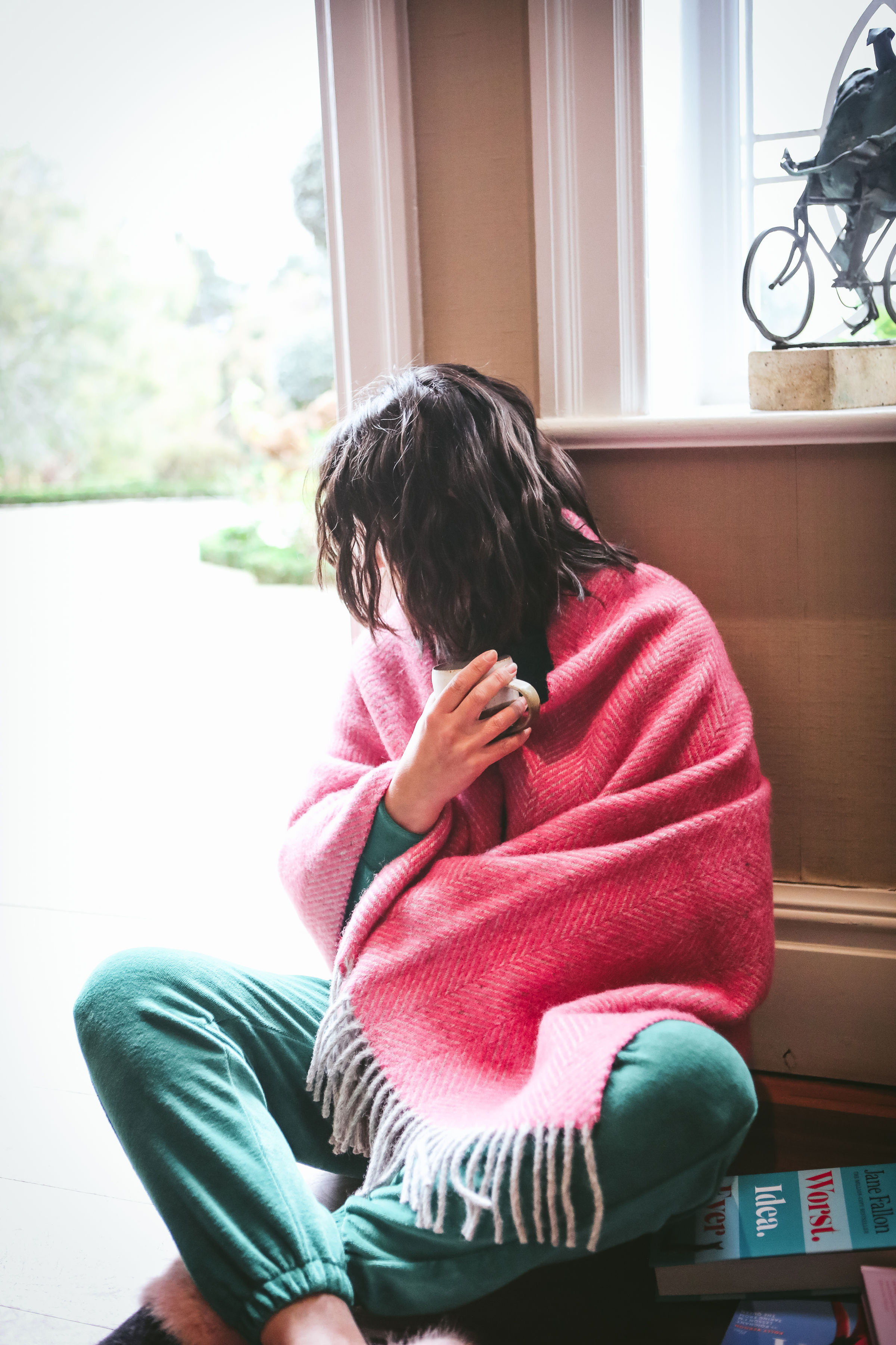 pink and silver herringbone blanket