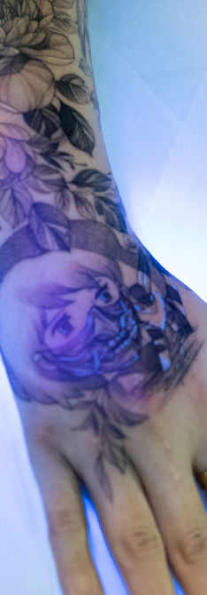 Fine line, Studio Ghibli Inspired hand tattoo by Nicole in West Hollywood CA, l2ink