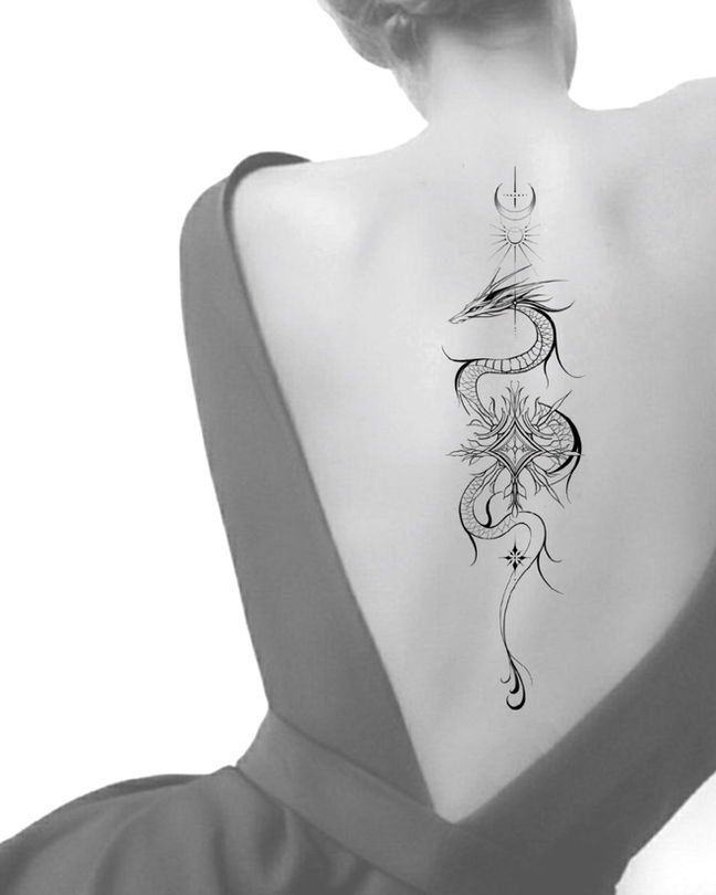 Elegant back tattoo: Dragon design