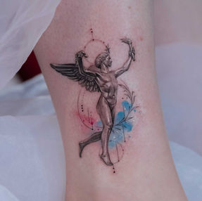 watercolor status tattoo on ankle done by Nicole in West Hollywood, CA