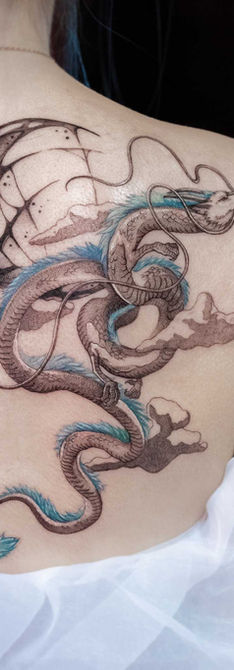 Fine line, color accent Studio Ghibli Inspired arm tattoo by Nicole in West Hollywood CA, l2ink