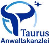 Logo der deutschen Anwaltskanzlei „Taurus Anwaltskanzlei“. Das Design zeigt einen stilisierten blauen Stierkopf mit geschwungenen Hörnern in einer teilweise geöffneten Kreisform, der Stärke und Schutz symbolisiert. Zwei blaue Glitzer-Icons oben rechts stehen für Qualität und Exzellenz. Darunter ist in fetten blauen Buchstaben der Schriftzug „Taurus Anwaltskanzlei“ angebracht, der den Namen und den juristischen Schwerpunkt der Kanzlei verdeutlicht.