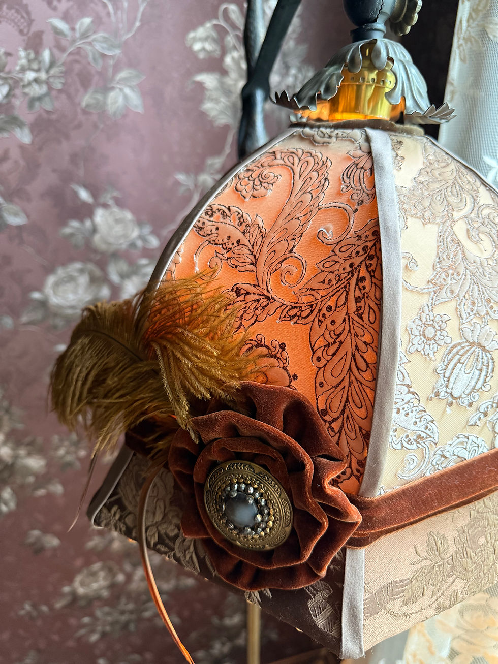 Thumbnail: Bridge Lamp Lampshade Roaring 1920 style Millinery Inspired Vintage Trims 