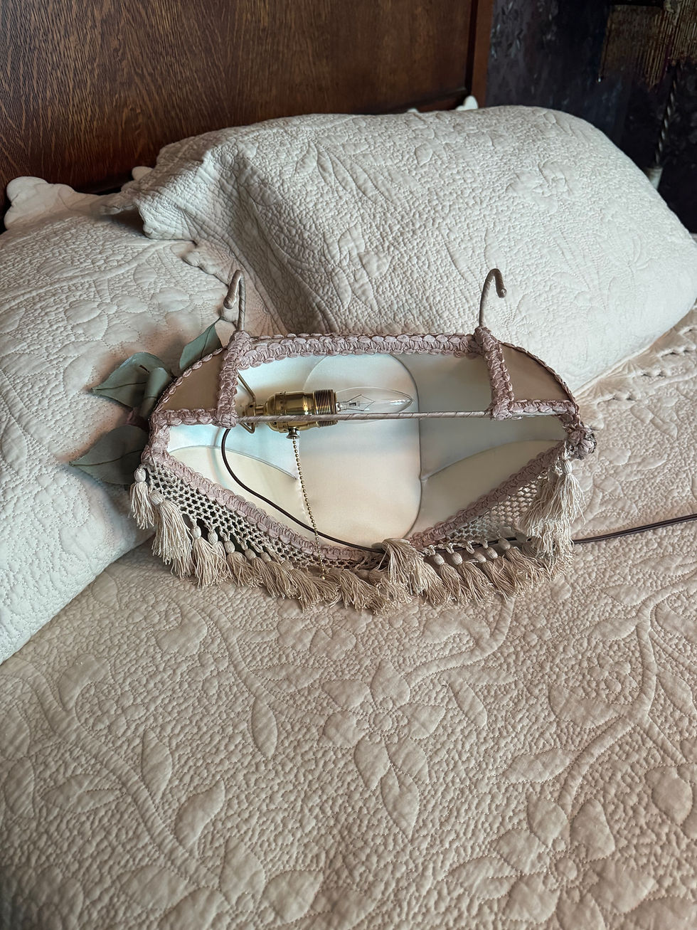 Thumbnail: Victorian Bedlamp / Canopy headboard reading lamp / Vintage Shades