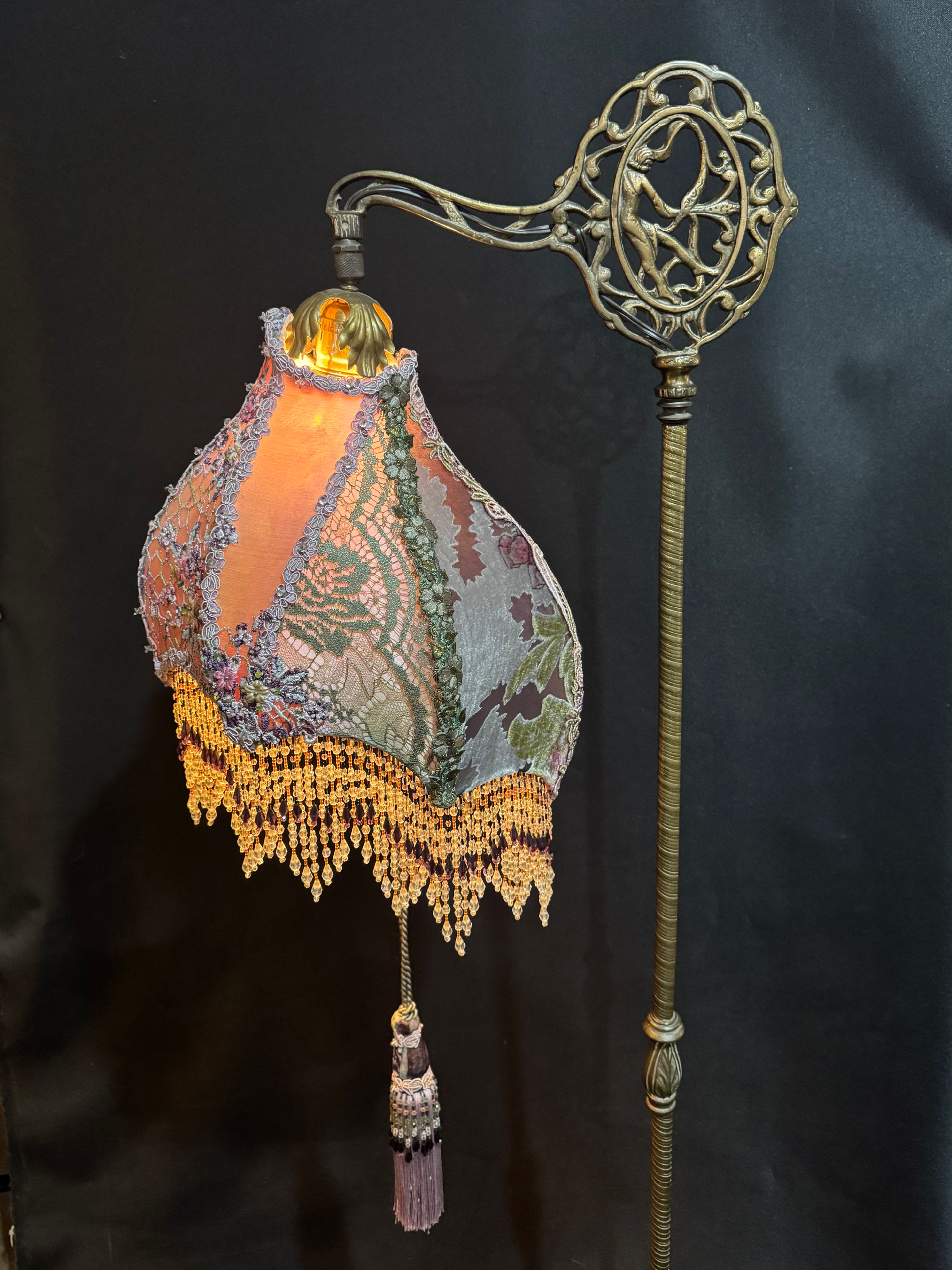 Art Nouveau Lampshade and Antique Lamp (“Eileen” Shade)