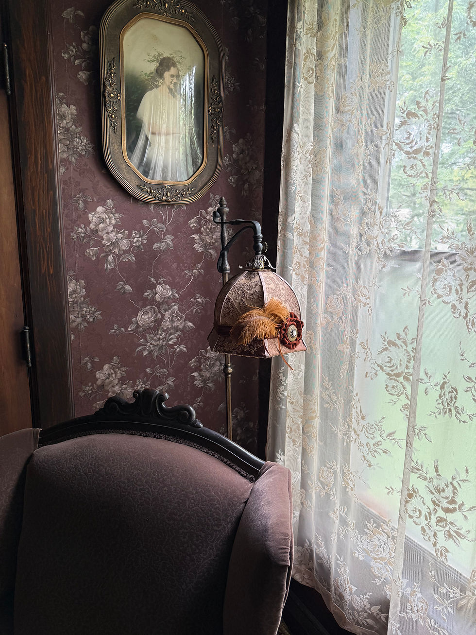 Thumbnail: Bridge Lamp Lampshade Roaring 1920 style Millinery Inspired Vintage Trims 