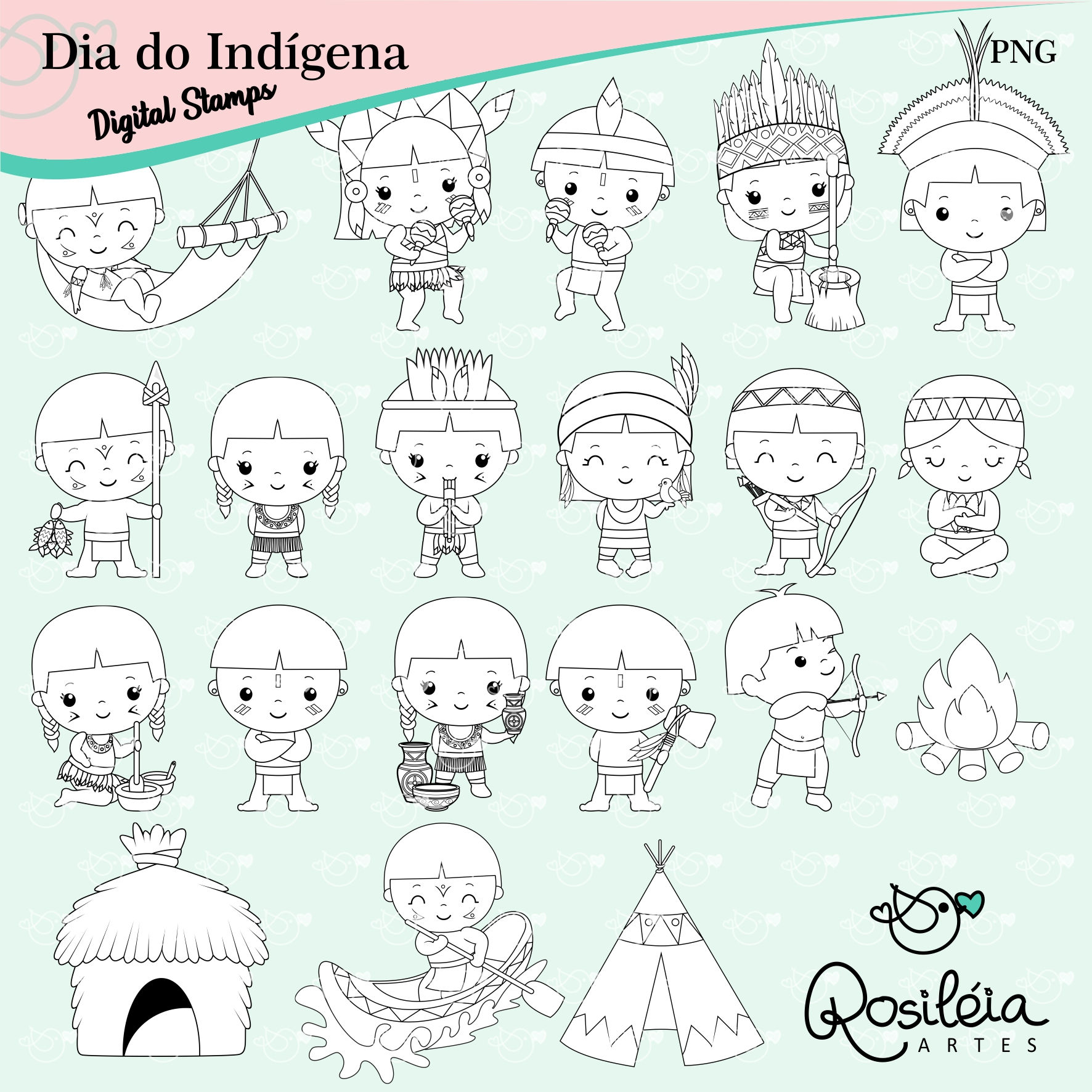 Digital Stamp Dia do Indígena (Dia do Índio)