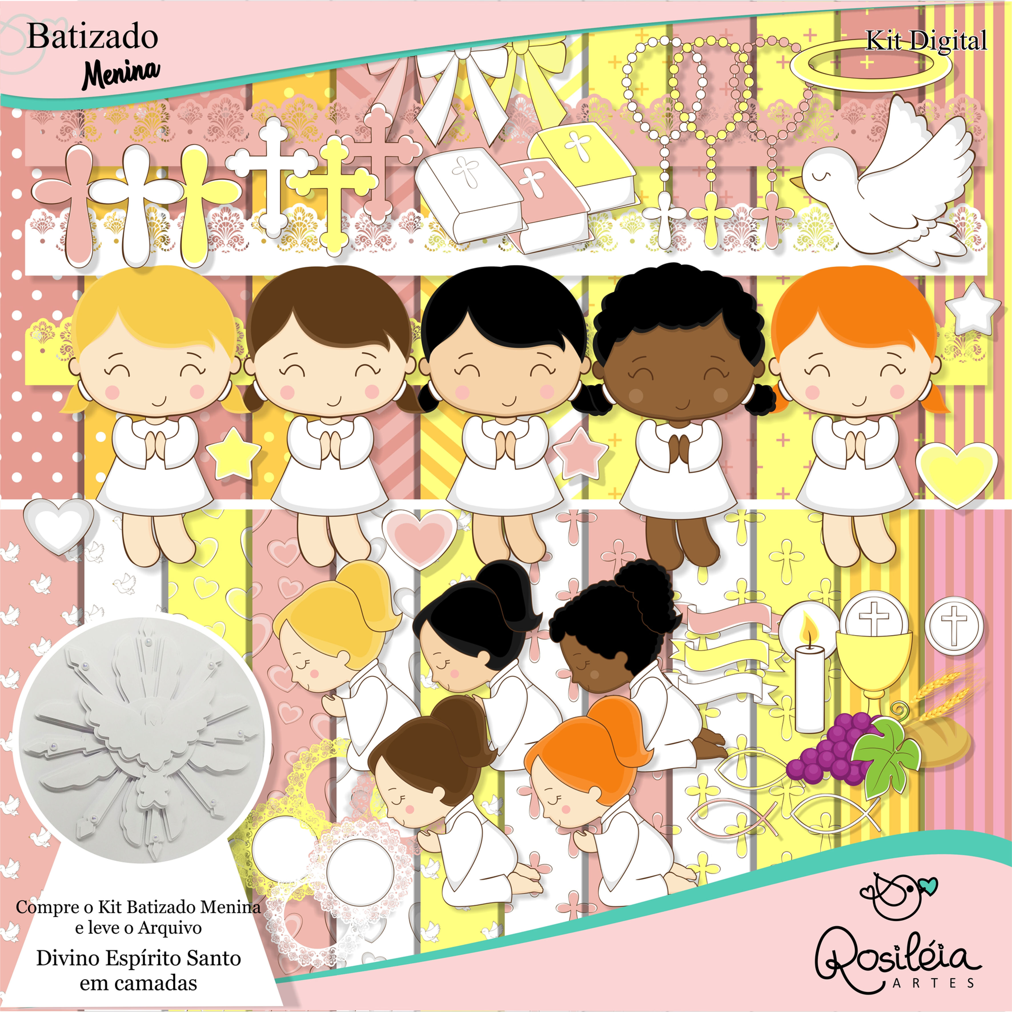 Kit Digital Batizado Menina