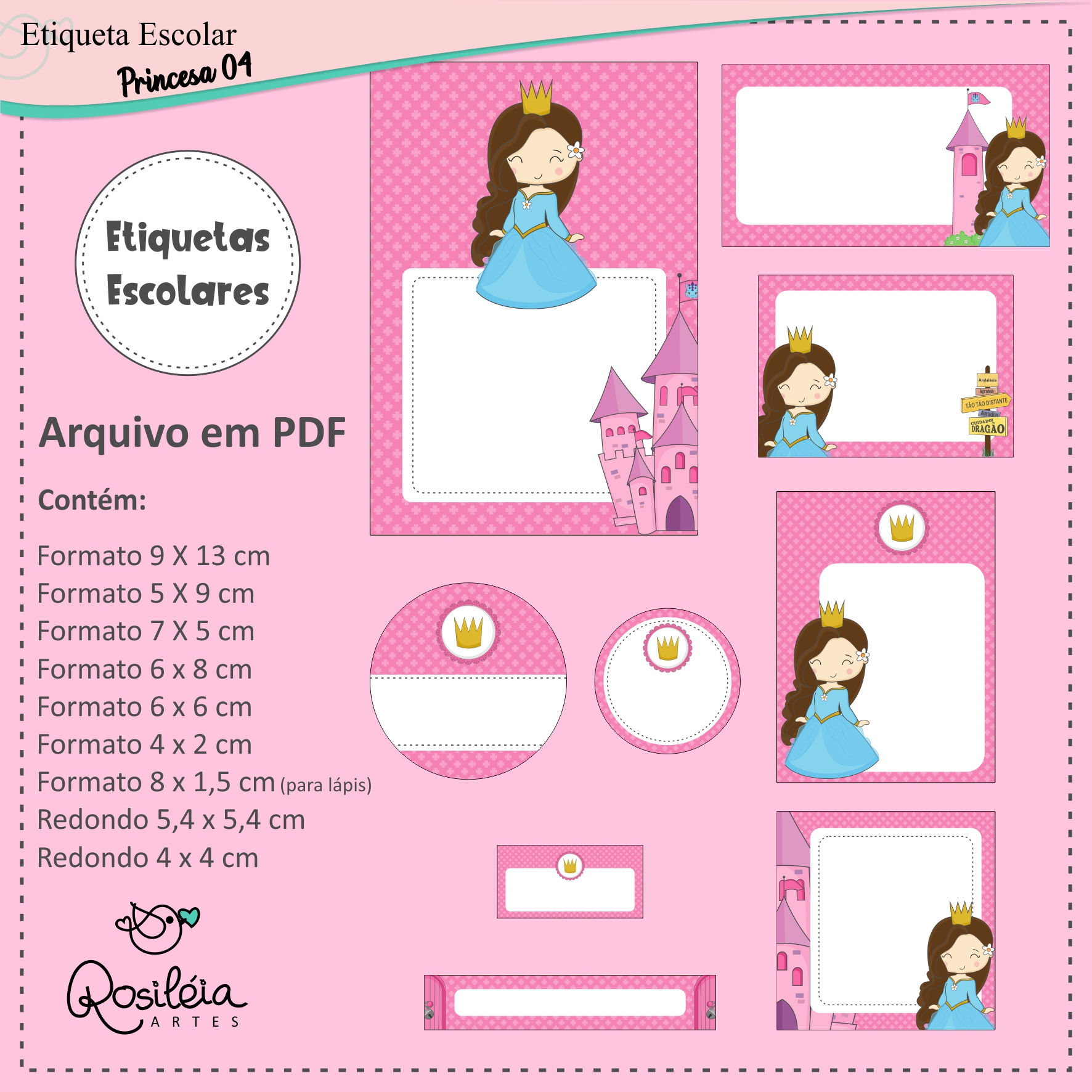 Etiquetas Escolares Princesa 04 - PDF