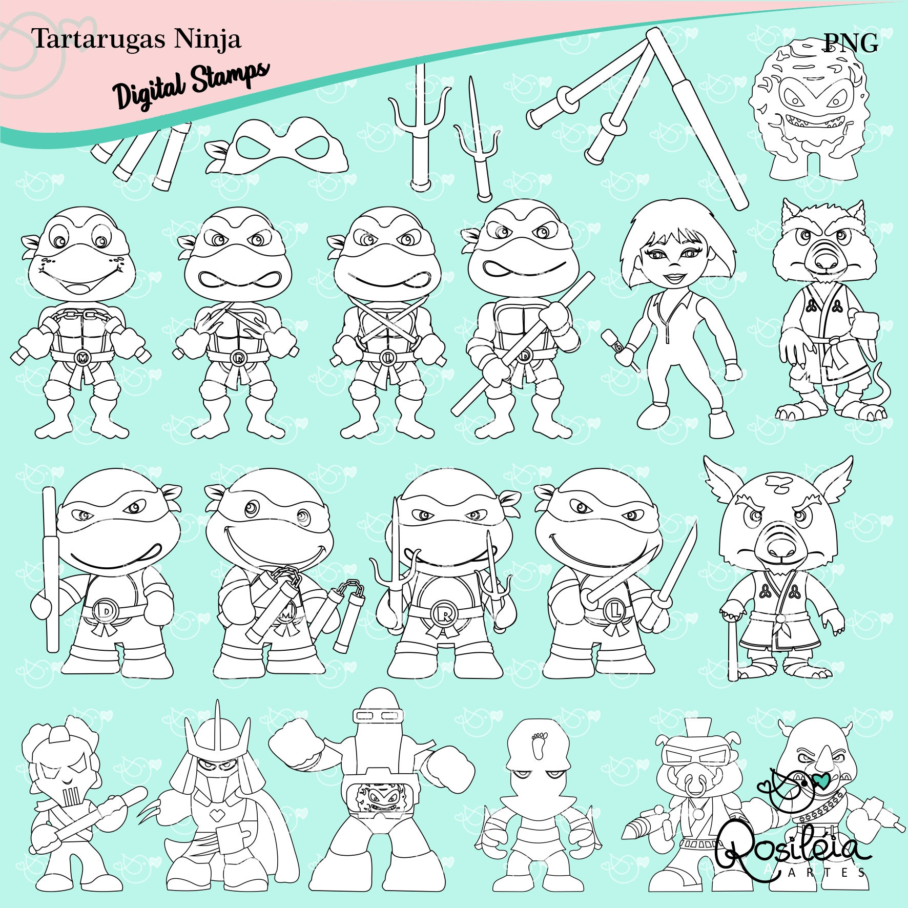 Digital Stamp Tartarugas Ninja