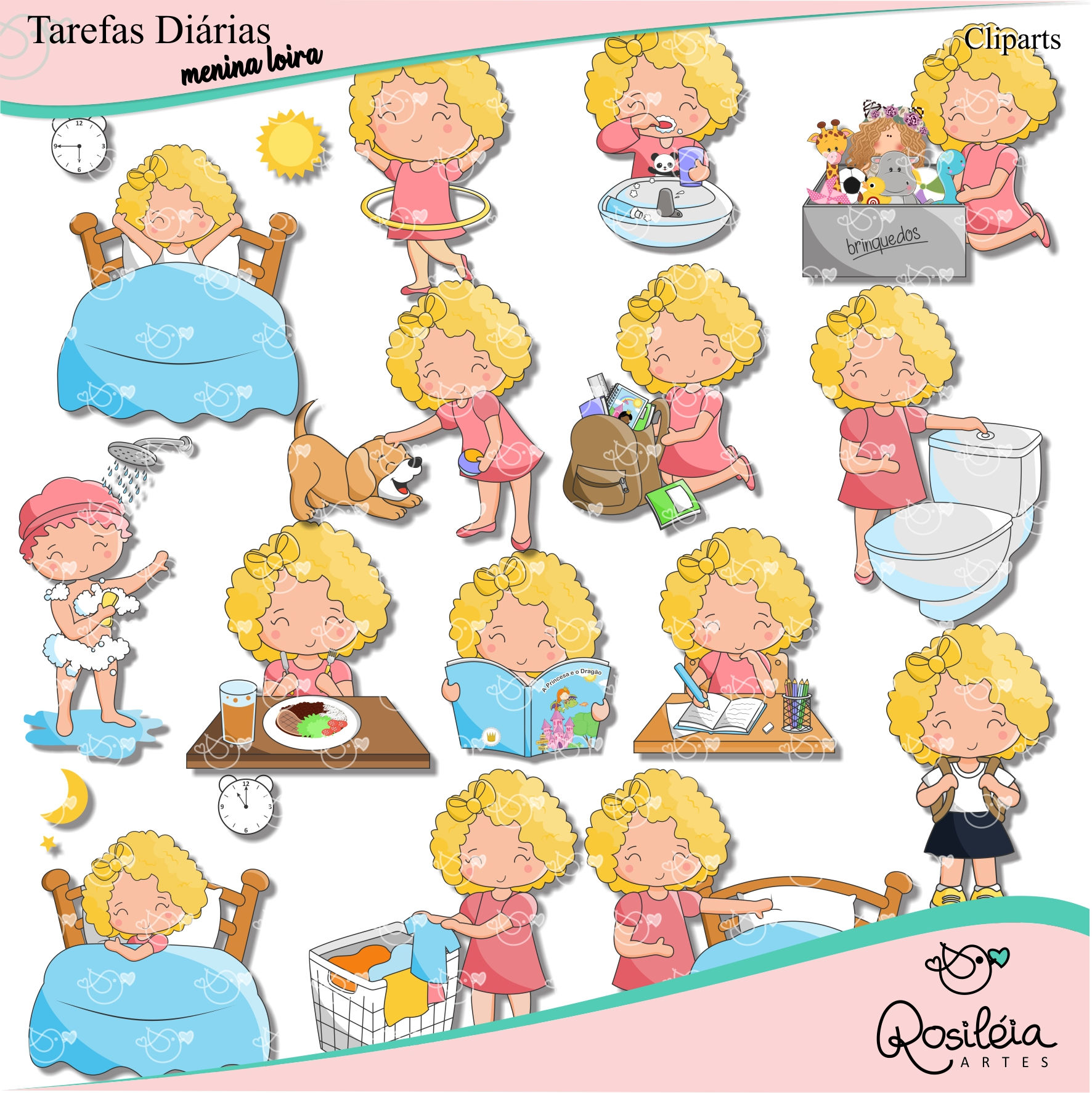Kit de Cliparts Tarefas Diárias Loira