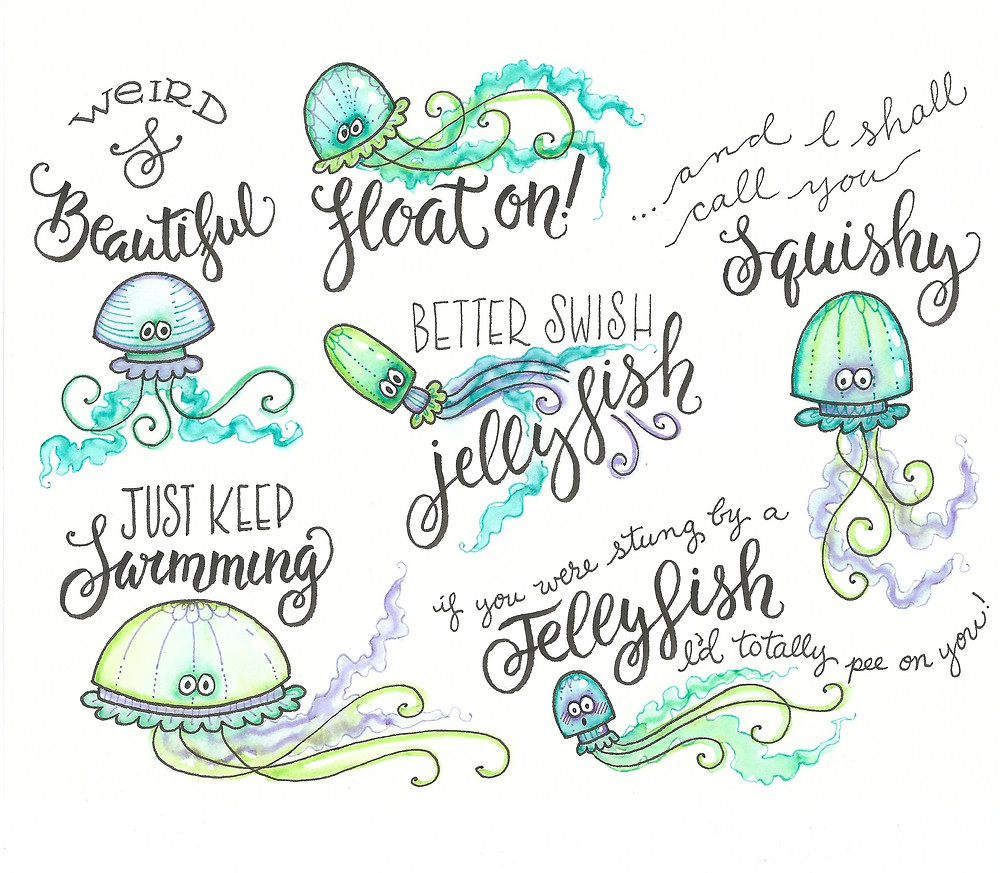 @mariebcreates examples of fun jellyfish doodles #jellyfish #tombowusa #monodrawingpens
