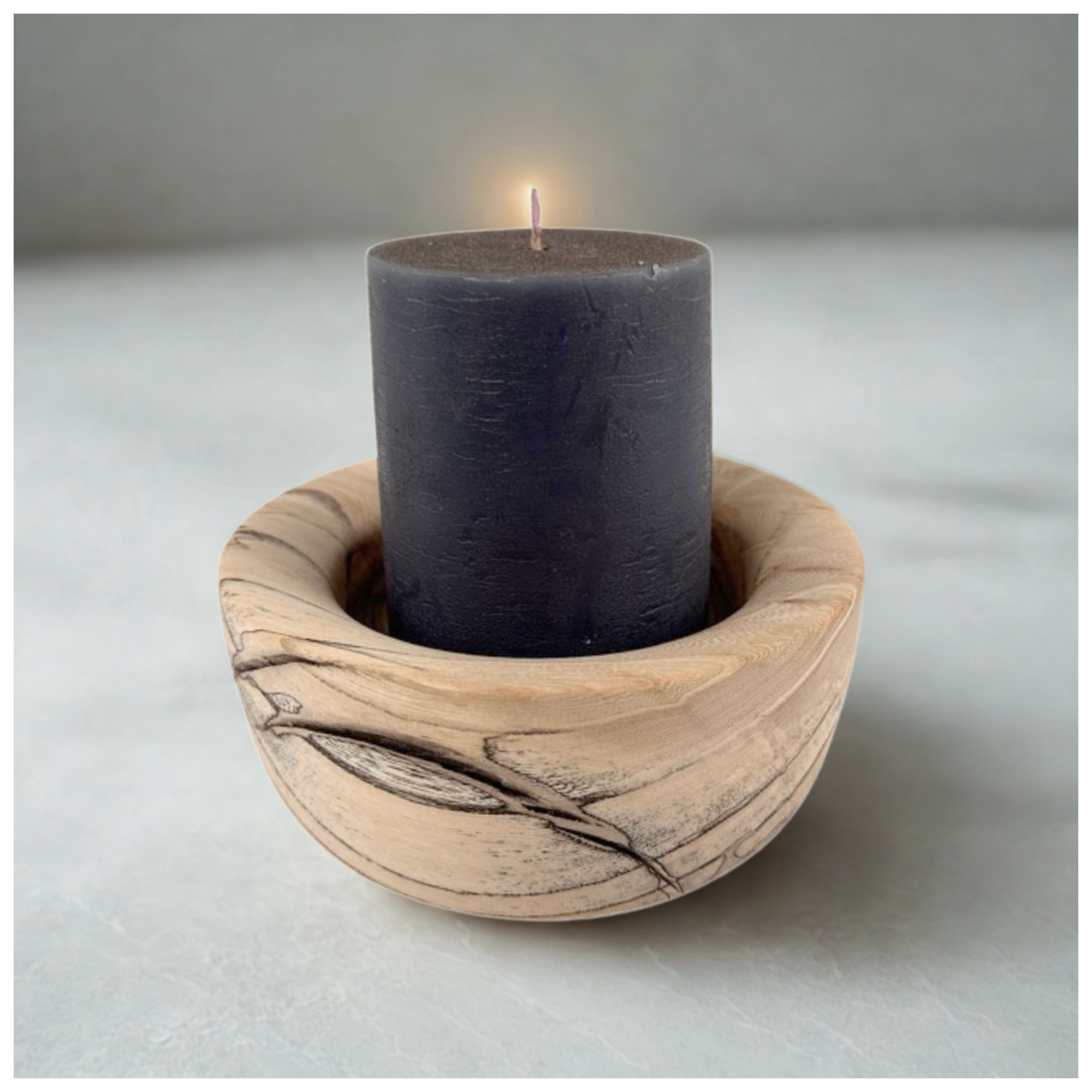 Rustic Beachy Hackberry Pillar Candle Holder – Hand-Turned Wooden Candle Base, C