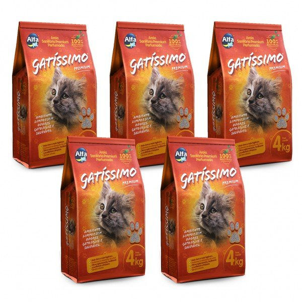AREIA SANITARIA GATÍSSIMO PERFUMADA - 1 FARDO COM 5 PACOTES DE 4KG CADA