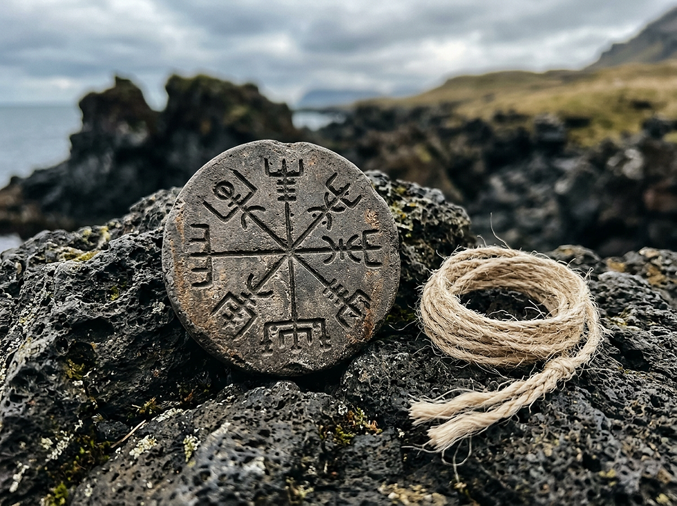 Vegvísir The Viking Compass of Ancient Wisdom and Handmade Stone Medallions