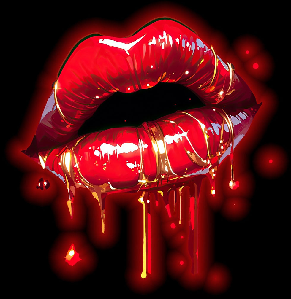 Cabaret Provocateur Logo of big glossy red lips driping in gold