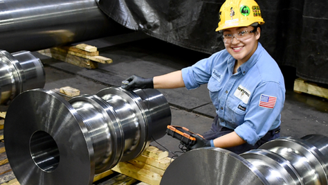 Scot Forge employee-owner scanning forgings