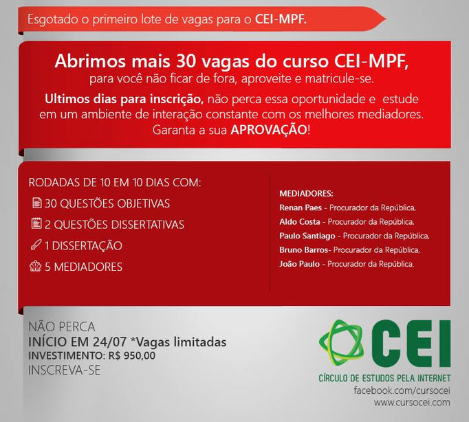 Curso CEI-MPF: últimas vagas!